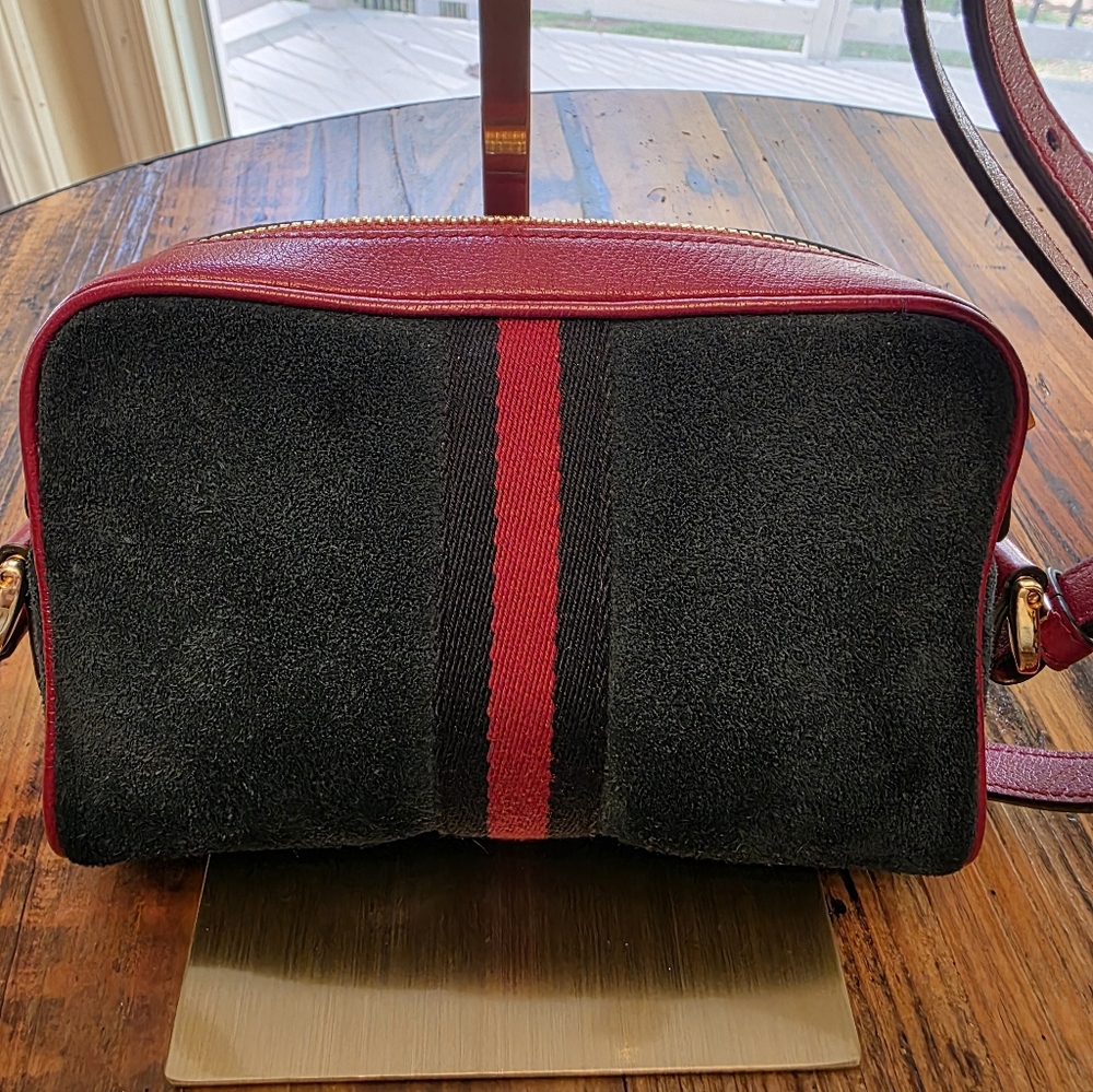 💙 Gucci Ophidia Mini Crossbody Bag in Blue Suede with Red Leather - Picture 3 of 14